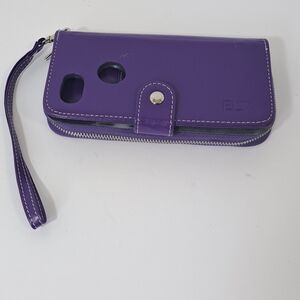 Phone Wallet Case Leather Purple Wristlet